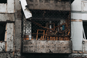 November 22, 2025, Dnipro, Ukraine. The aftermath of a Russian attack drone attack on a residential building.