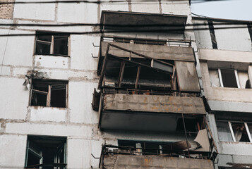 November 22, 2025, Dnipro, Ukraine. The aftermath of a Russian attack drone attack on a residential building.
