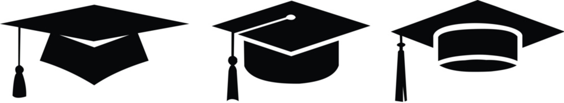 graduation cap icon set, university or college graduation hat icon, student graduation cap , student hat outline and filled vector sign. Academic cap linear and full pictogram. Education symbol, logo