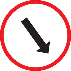 Diagonal Down Arrow in a Red Circular Frame