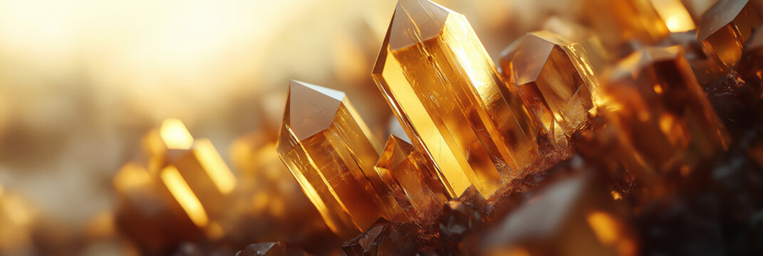 Glowing orange crystal cluster radiating light in warm cinematic close-up