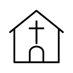house with a cross vector line icon on a white background Vector line icon on a white background