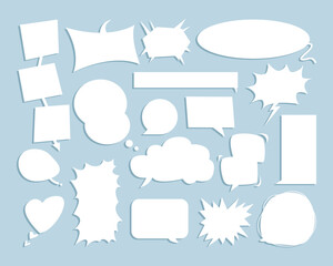 Set of speech bubbles in various shapes. Vector illustration for communication themes, chat icon, comic elements, and dialog frames.