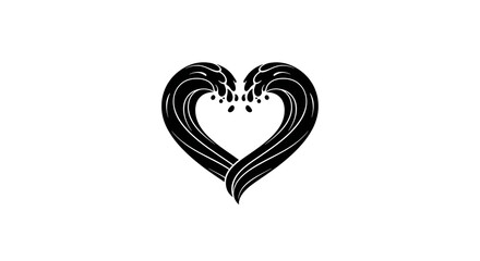 A stylized black heart shape formed by wave like lines on a white background design element silhouette