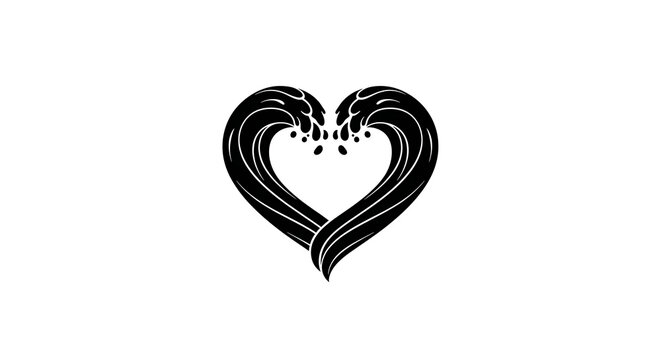 A stylized black heart shape formed by wave like lines on a white background design element silhouette