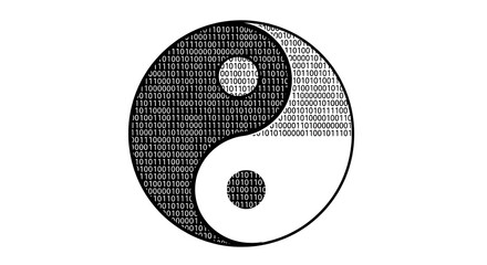 Binary code yin yang symbol representing duality and balance in technology silhouette