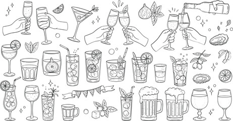 Beverage and drink doodle collection for celebration