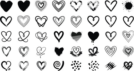 Fototapeta premium Brush stroke heart shapes collection, vector illustrations