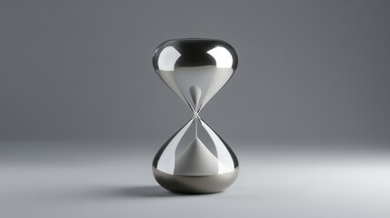 a sophisticated silver hourglass reflecting light against a neutral backdrop conveys themes of impermanence and precious fleeting moments