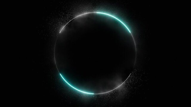 Sparkling white glitter circular round border frame cyan outline with black screen for christmas and decorations