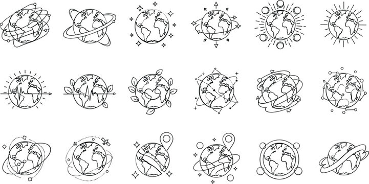 Earth globe vector icons collection for global themes