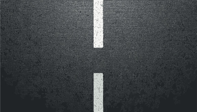 Clean vector-style road texture featuring a straight dashed white center line on dark asphalt. Minimal, high-detail pattern ideal for transportation graphics, backgrounds, road signs, and map design.