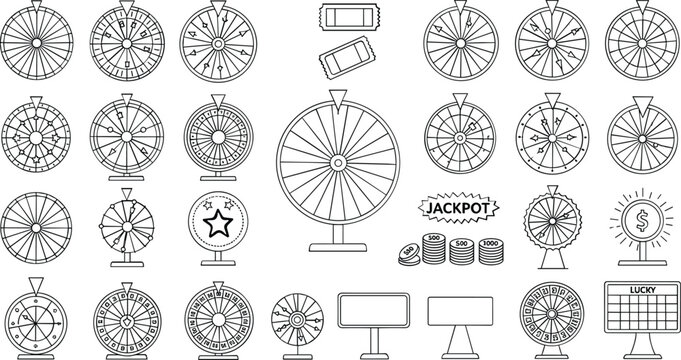 Fortune wheel, casino, jackpot, game, gamble line art
