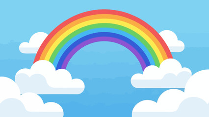 Naklejka premium Colorful Rainbow Against a Cheerful Sky with Fluffy Clouds Illustration for Kids
