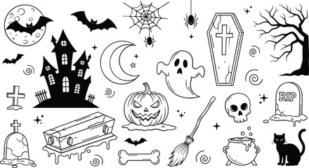 Obraz premium Halloween spooky elements collection with haunted house