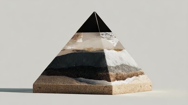 A beautifully crafted pyramid stands tall, showcasing layers of rich, earthy textures in shades of brown and gray. The intricate details of each layer highlight the stunning crafts