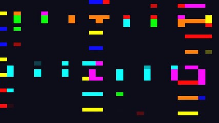 A vibrant, seamless looping abstract background featuring large, rotating pixelated blocks falling and tumbling, reminiscent of classic 8-bit arcade games  - Powered by Adobe