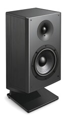 Obraz premium High-Fidelity Audio - A Sleek Black Speaker on Stand.