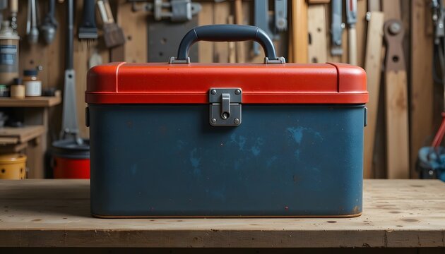 Classic toolbox ready for your next project, showcasing vintage design and sturdy construction in a workshop setting, perfect for DIY enthusiasts