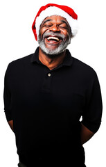 Fototapeta premium PNG A happy old black man wearing a christmas hat laughing photography background portrait.