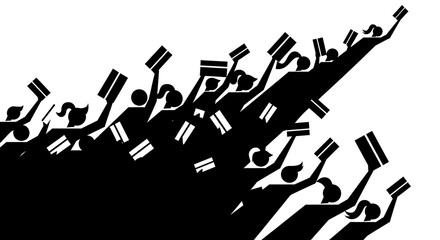 Silhouettes of people raising books in black and white illustration style graphic artwork design art ai generated