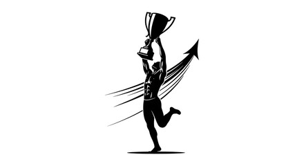 Silhouette of a man holding a trophy above his head with an arrow in the background design ai generated