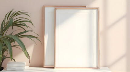 Minimalist Empty Picture Frames on Wall with Plant and Natural Light