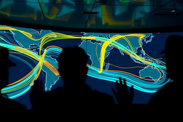 Generative AI showcasing global data streams on world map.