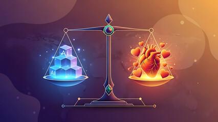 A balance scale showing ai cubes on one side and a heart with hearts on the other side ai generated