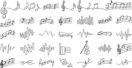 Abstract musical notes and sound wave line art set © Mother Of Mahofuj