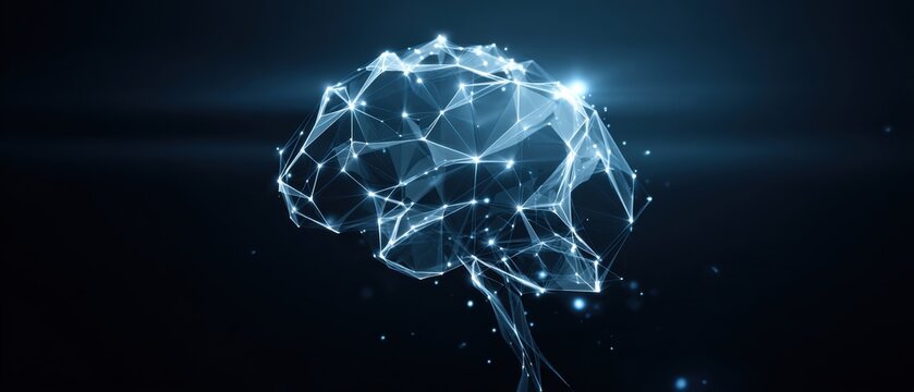 Abstract Digital Brain Illustration with Glowing Network Connections and Light Effects - Powered by Adobe