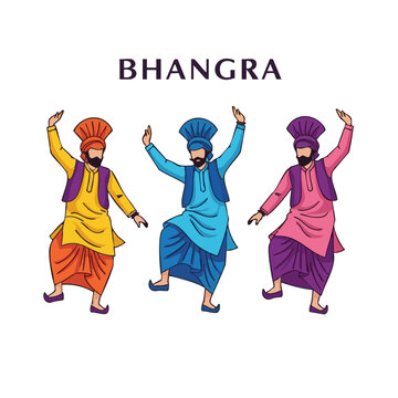 Men dancing bhangra in colorful traditional outfits celebrating Lohri  