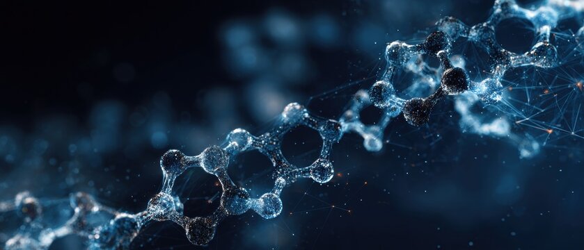 High-Tech Abstract DNA Molecular Structure with Glowing Particles and Network Connections
