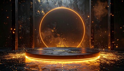 Illuminated pedestal and ring with sparks