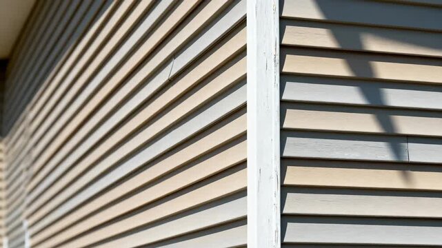Closeup medium view of vinyl siding with alternating horizontal and vertical panels creating a dynamic textured facade.