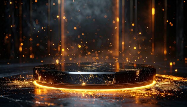 Radiant platform shimmers amidst golden cascade