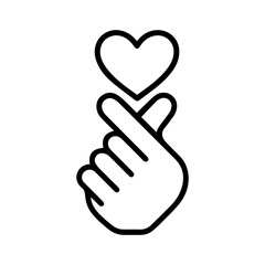 heart with fingers vector line icon on a white background Vector line icon on a white background