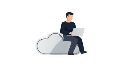 businessman with laptop Cloud Computing / Remote Job Concept Animation Work-Life Balance: Man Using Laptop in the Sky (Fantasy Scene) Digital Nomads Lifestyle and Freedom Concept - Powered by Adobe