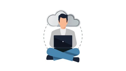 man with laptop Man Sitting Cross-Legged Working on Laptop Male Character Using Computer Sitting on Floor Guy Sitting Indian Style with Laptop