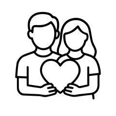 couple holding a heart vector line icon on a white background Vector line icon on a white background