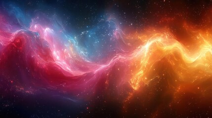 Obraz premium Vibrant Cosmic Nebula With Swirling Hues of Pink Orange and Blue Light Dust Particles and Distant Stars in Deep Space