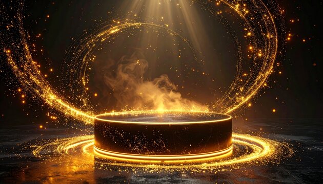 Radiant pedestal bathed in golden magic