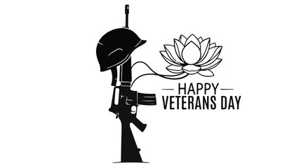 Honoring service members with a solemn tribute of a rifle, helmet, and lotus flower on Veterans Day.