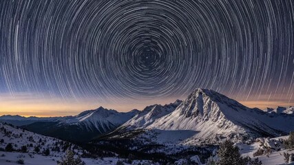 Star Trails Over Snowy Mountains - Powered by Adobe