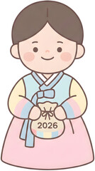 Cute Hanbok Character with 2026 Lucky Pouch