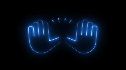 neon hand icon glowing brightly on a dark background symbolizing healthcare technology.glowing neon .Neon victory hand icon glowing black background.4k neon fingerprint icon - Powered by Adobe