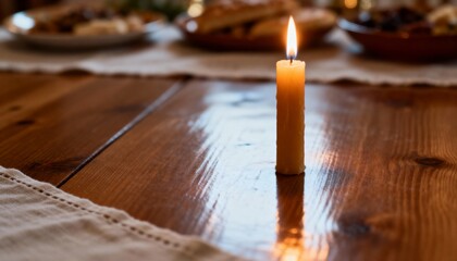 Candle illuminating wooden table setting for International Thank You Day  