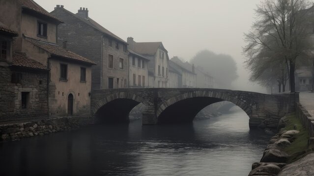 Misty Morning Stroll Across an Ancient Stone Bridge