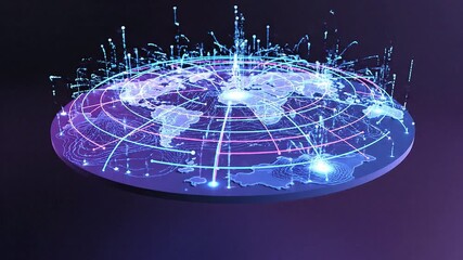 Global network visualization with world map and data connections. - Powered by Adobe
