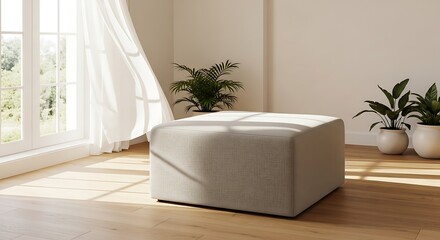 Interior room setup with minimalist decor and daylight, elegant design